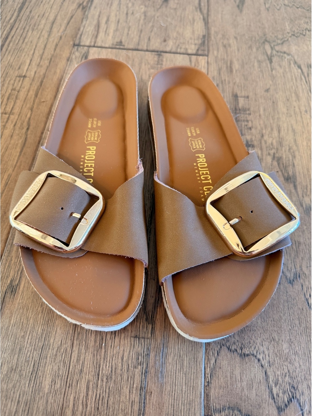 Project Cloud Brown Genuine Leather Slide Sandals with Buckle
